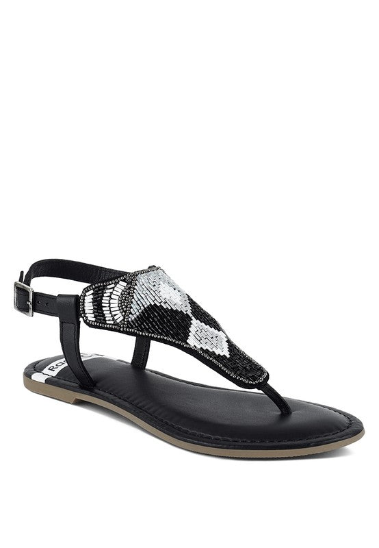 Chitra Pin Buckle Beaded Flat Sandals - Tigbul's Variety Fashion Shop