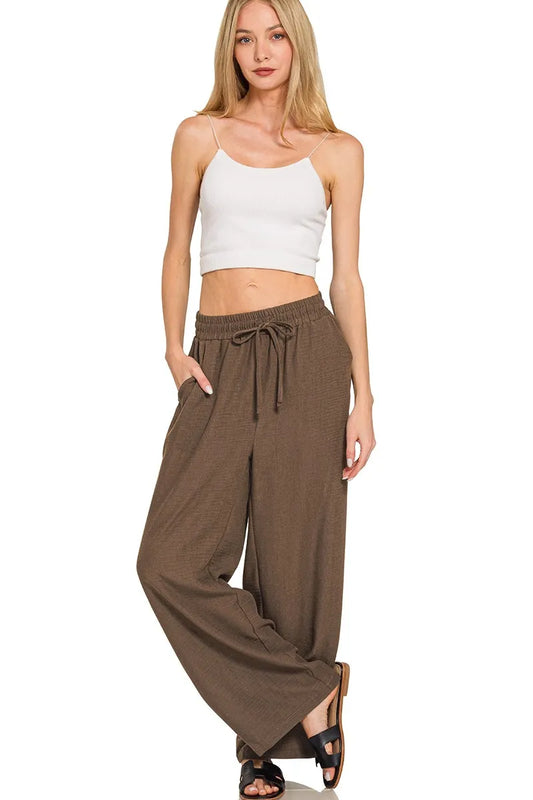 Zenana Woven Crepe Elastic Band Pants - Tigbul's Variety Fashion Shop