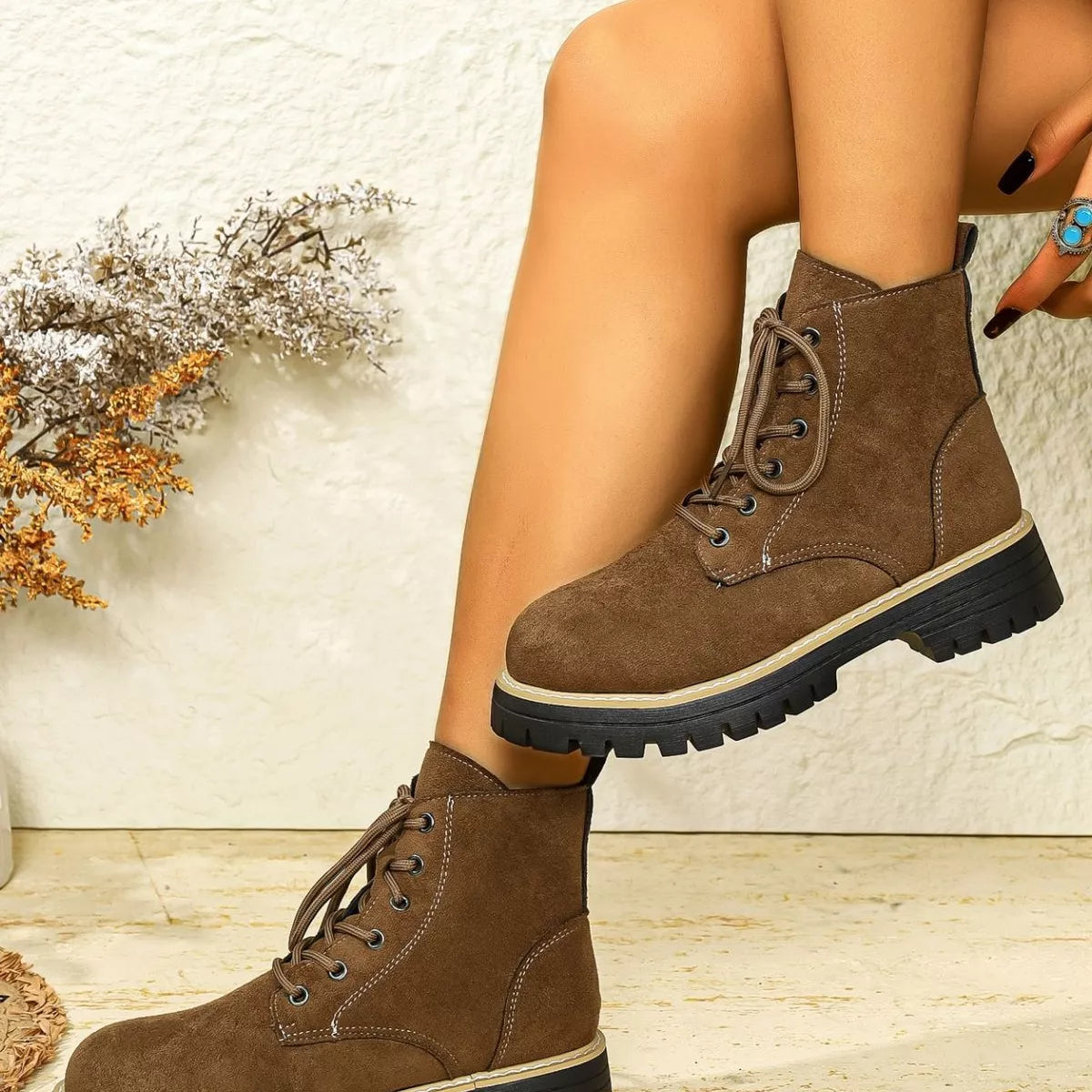 Round Toe Lace Up Boots - Tigbul's Variety Fashion Shop