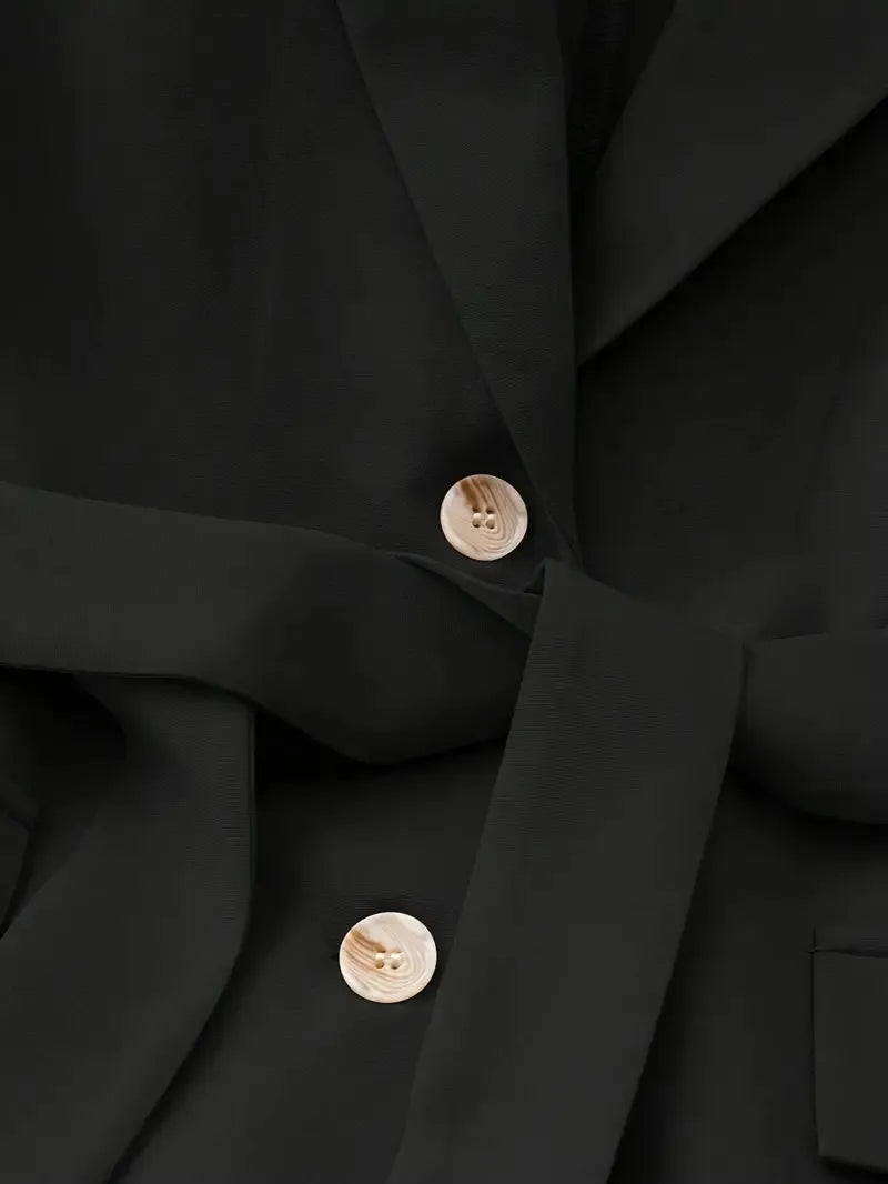 Tie Waist Lapel Collar Sleeveless Blazer - Tigbul's Variety Fashion Shop