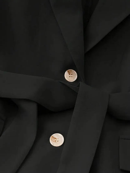 Tie Waist Lapel Collar Sleeveless Blazer - Tigbul's Variety Fashion Shop