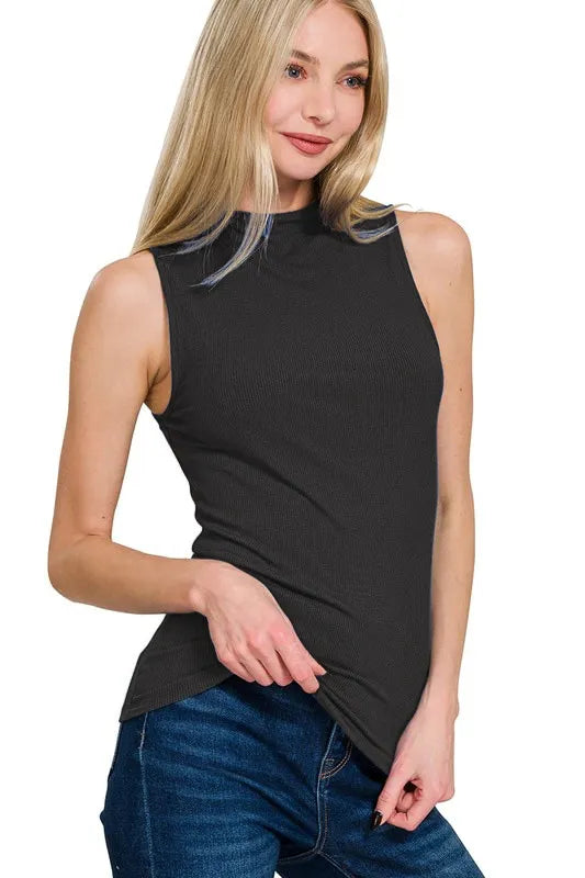 Zenana Ribbed Sleeveless Mock Neck Top - Tigbul's Variety Fashion Shop