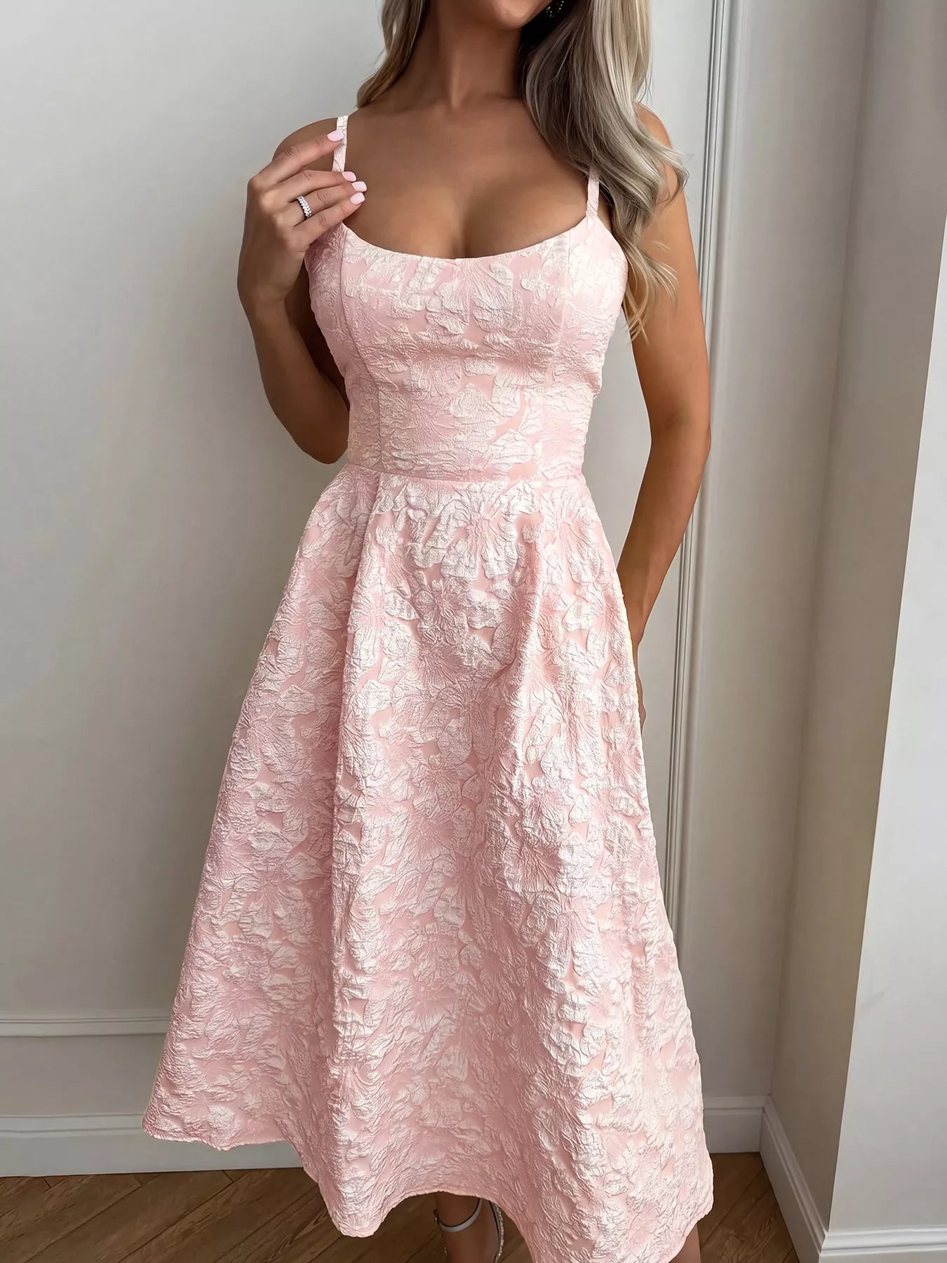 Women's Textured A-Line Spaghetti Strap Midi Dress | Tigbuls Variety