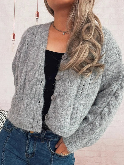 Cable Knit Button-Up Cardigan - Tigbul's Variety Fashion Shop