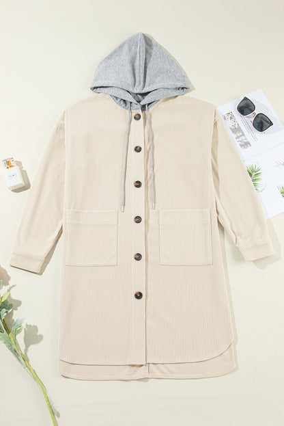 Drawstring Button Up Long Sleeve Hooded Jacket - Tigbul's Variety Fashion Shop