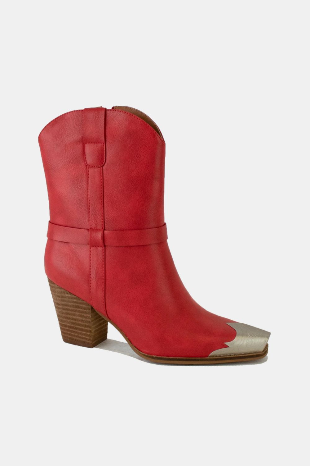 Red Faux Leather Metal Toe Ankle Boots - Tigbul's Variety Fashion Shop