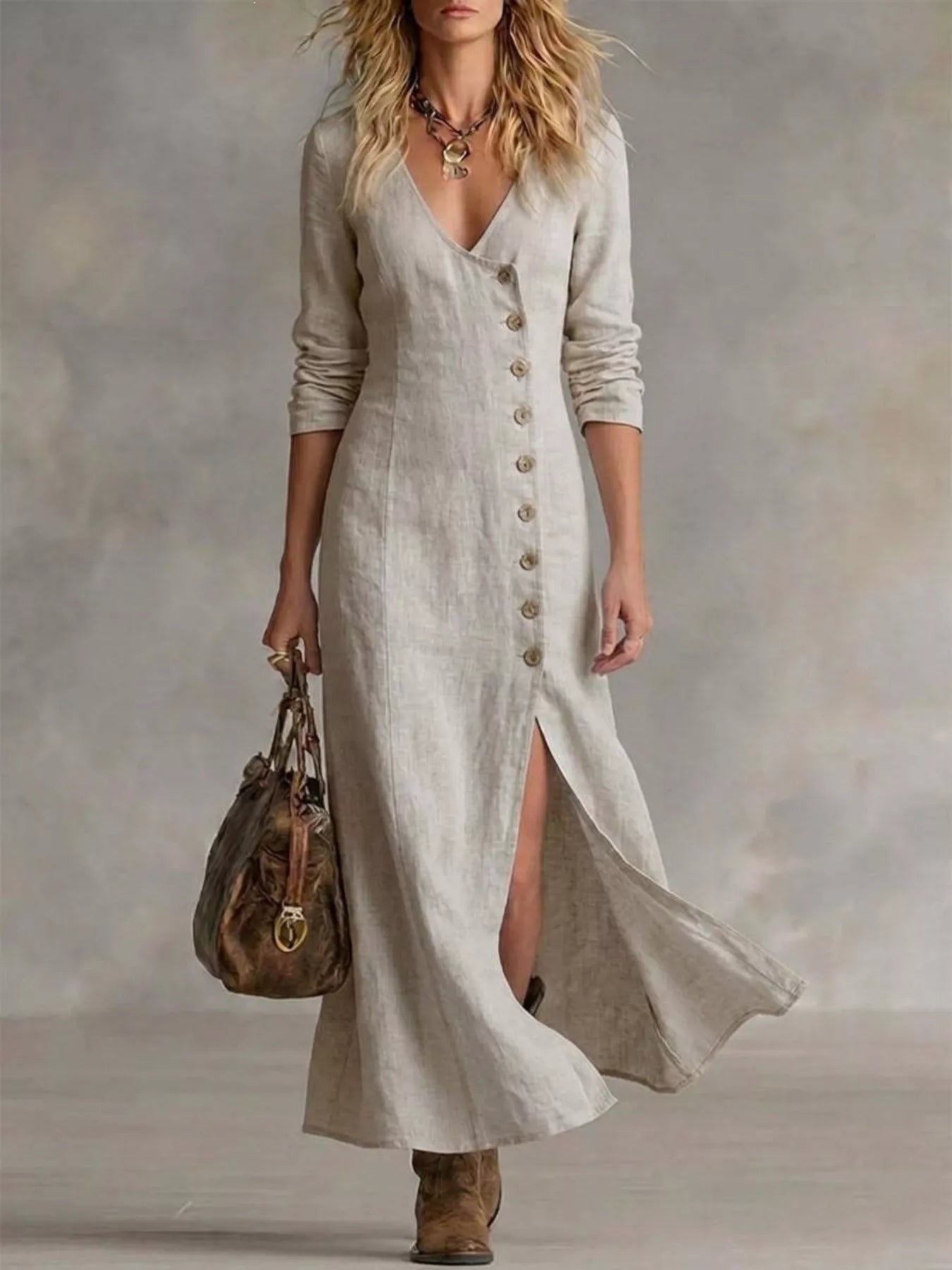 Button Front Slit Maxi Dress Small up to Plus Size | Tigbuls Variety