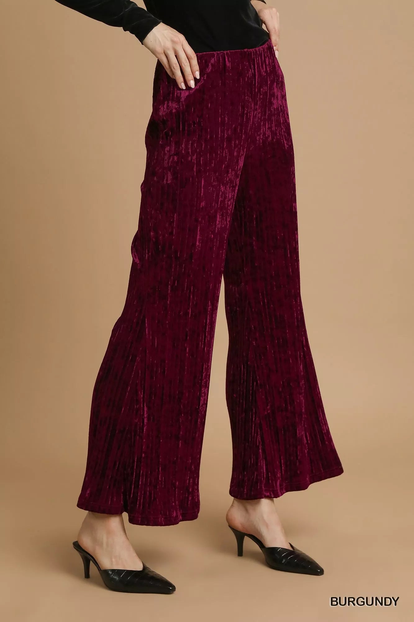 Umgee Velvet Wide Leg Flare Pants - Tigbul's Variety Fashion Shop
