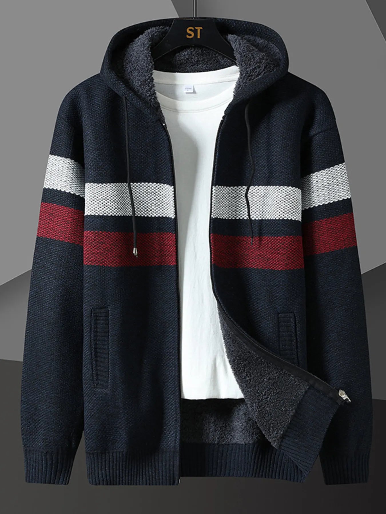 Men's Plus Size Drawstring Zip Up Hooded Cardigan - Tigbul's Variety Fashion Shop