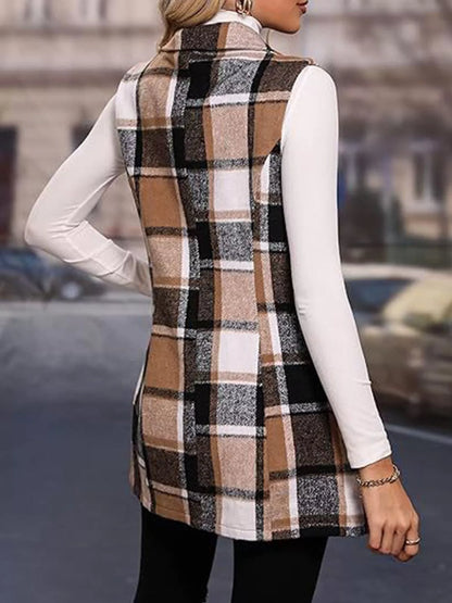 Plaid Button Up Vest Coat - Tigbul's Variety Fashion Shop