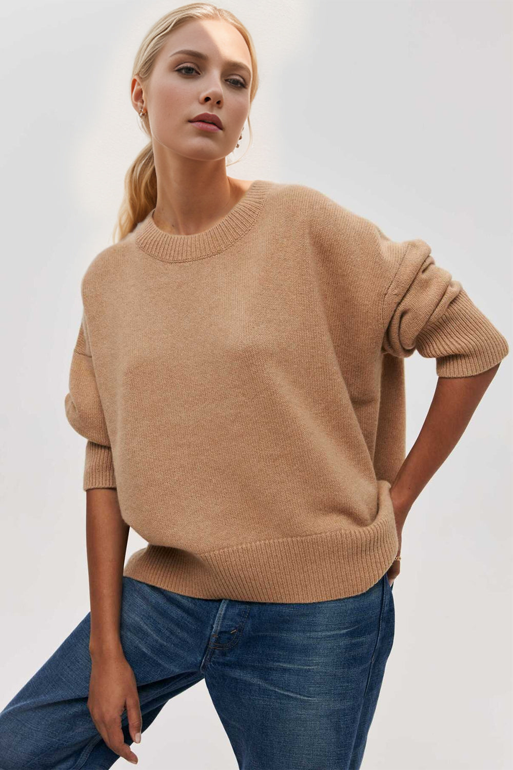 Basic Bae Round Neck Dropped Shoulder Long Sleeve Sweater - Tigbul's Variety Fashion Shop