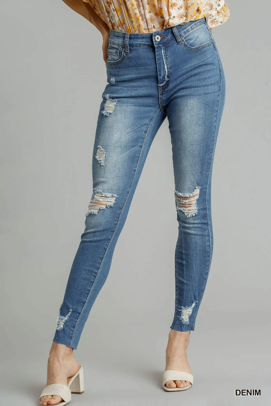 Umgee Distressed Skinny Jeans with Edge Detail - Tigbul's Variety Fashion Shop