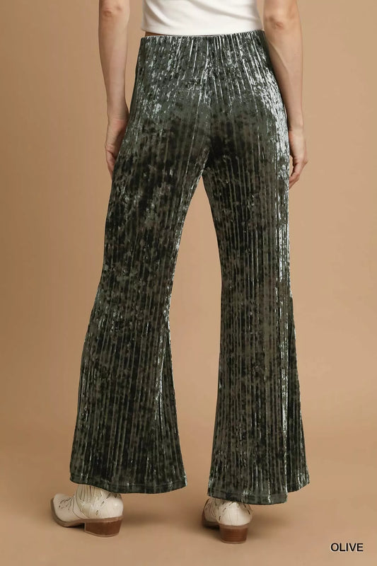 Umgee Velvet Pleated Wide Leg Pants - Tigbul's Variety Fashion Shop