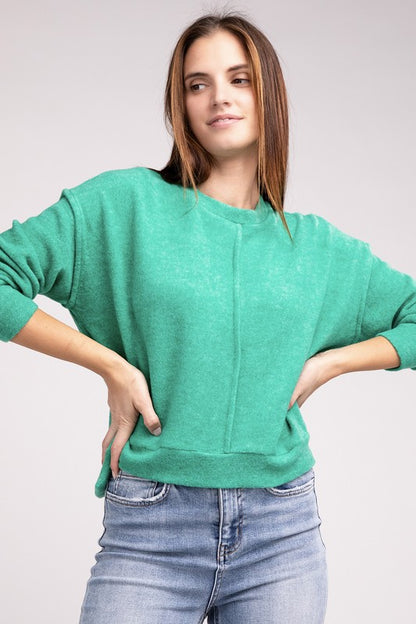 Brushed Melange Hacci Hi-Low Hem Sweater - Tigbuls Variety Fashion