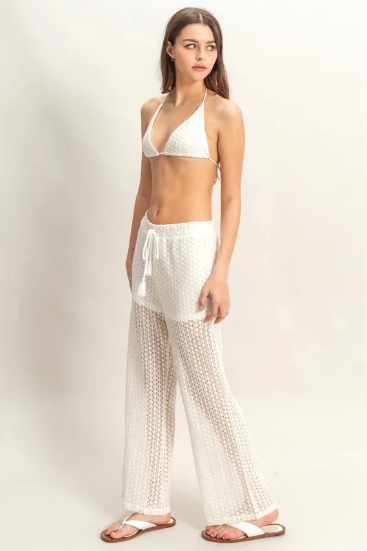 Crochet Bra and Drawstring Pants Set - Tigbul's Variety Fashion Shop