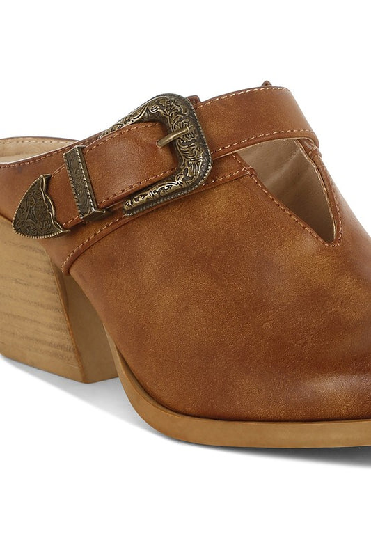 Holler Carved Buckle Statement Mules - Tigbul's Variety Fashion Shop