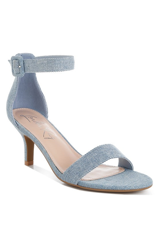 Ozula Denim Kitten Heel Sandals - Tigbul's Variety Fashion Shop