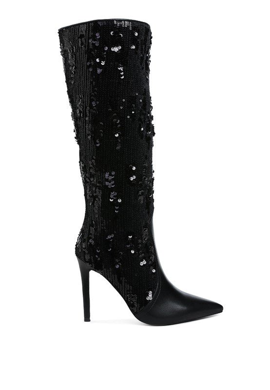 Sitarah Sequin Embellished Stiletto Long Boots - Tigbul's Variety Fashion Shop