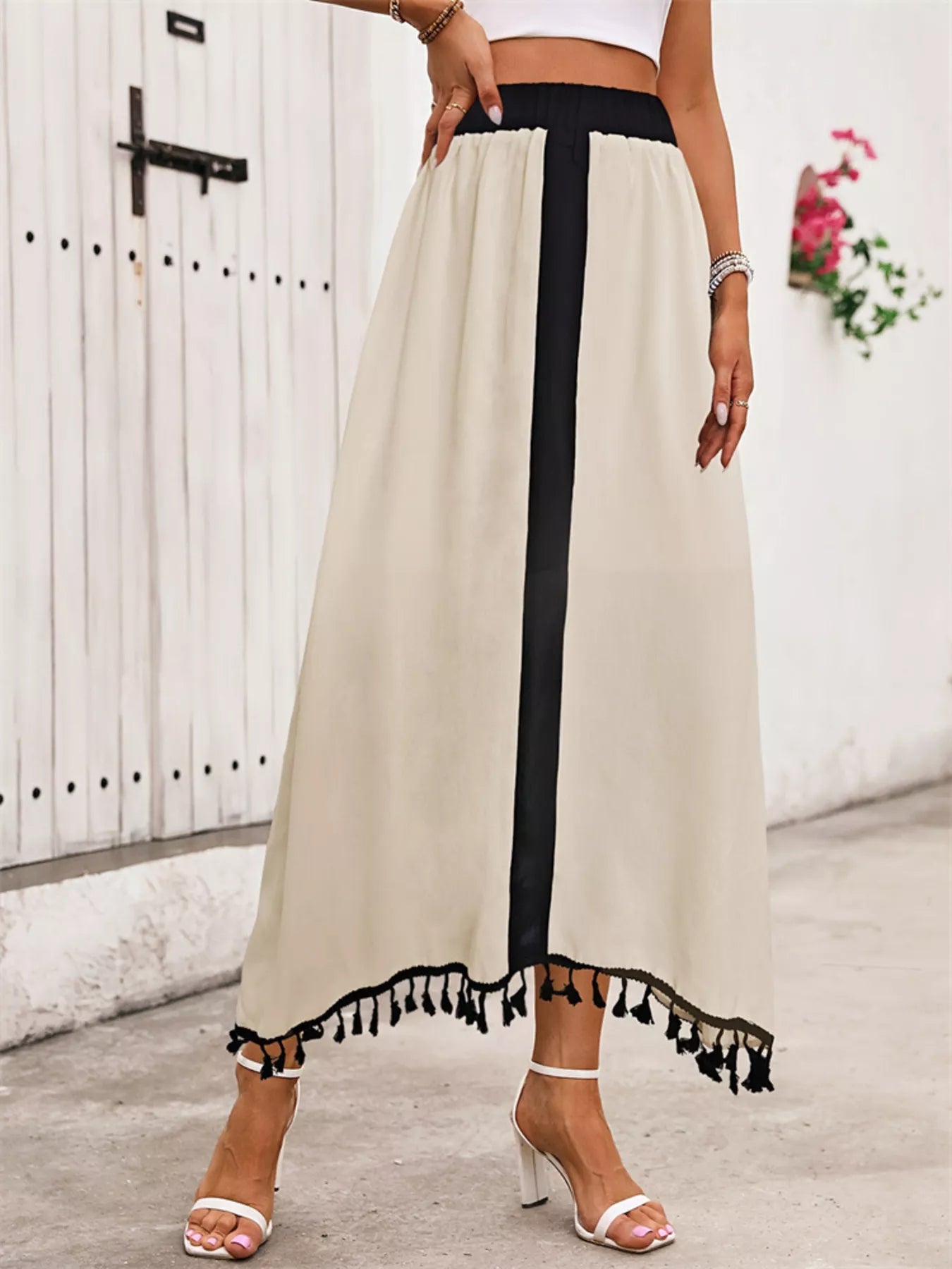 Tassel Trim High Waist Skirt - Tigbul's Variety Fashion Shop