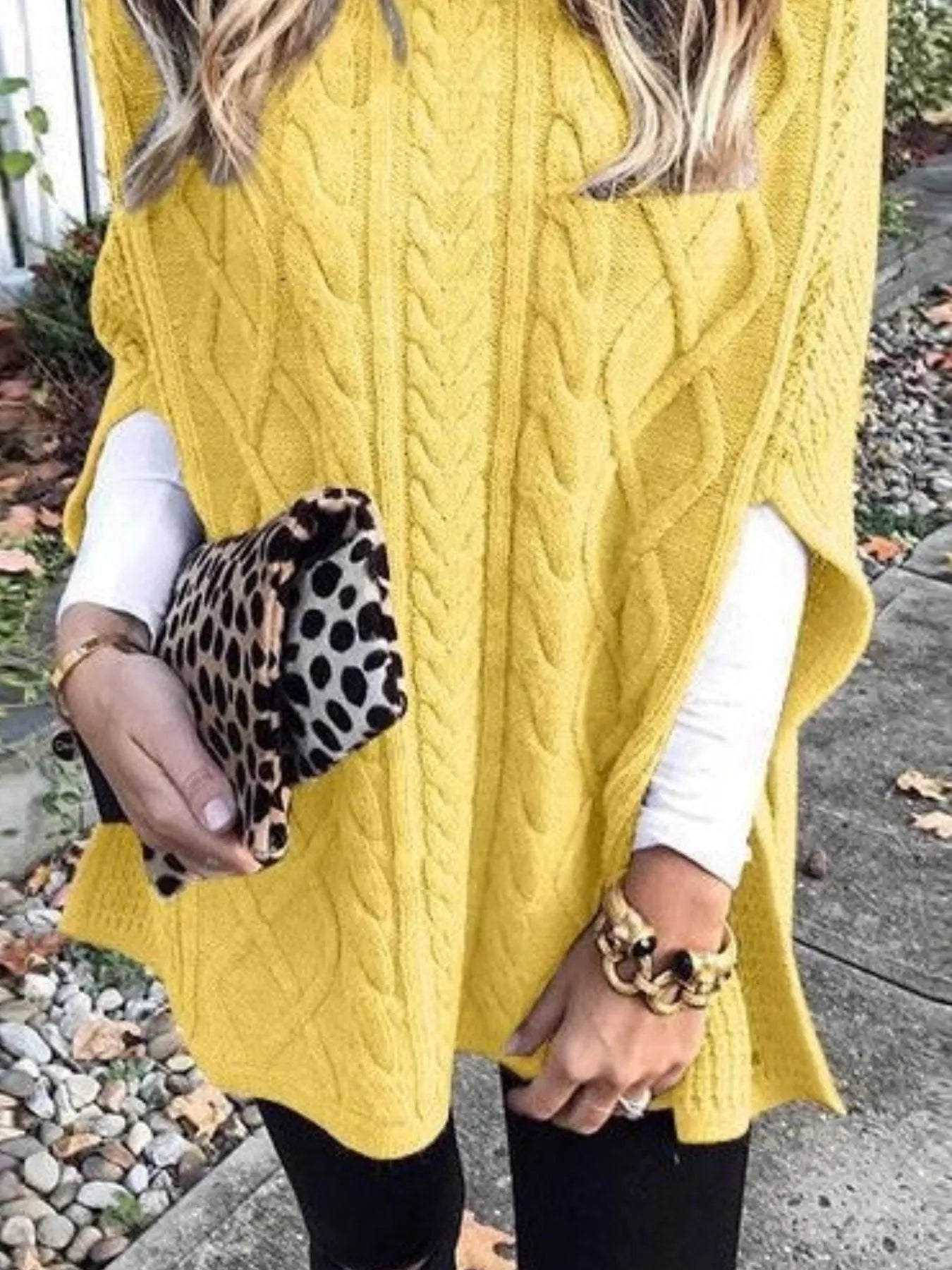 Chunky Cable Knit Turtleneck Poncho Cover Up - Tigbul's Variety Fashion Shop