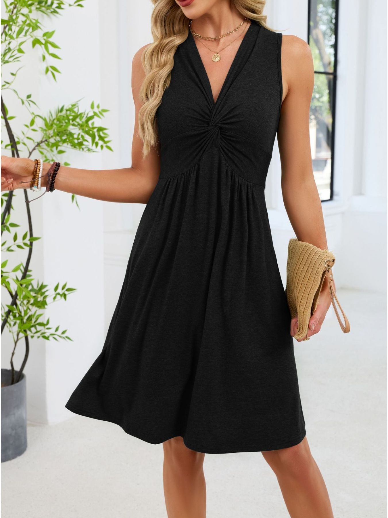 Sleeveless Twist Knot Front Casual Dress - Tigbul's Variety Fashion Shop