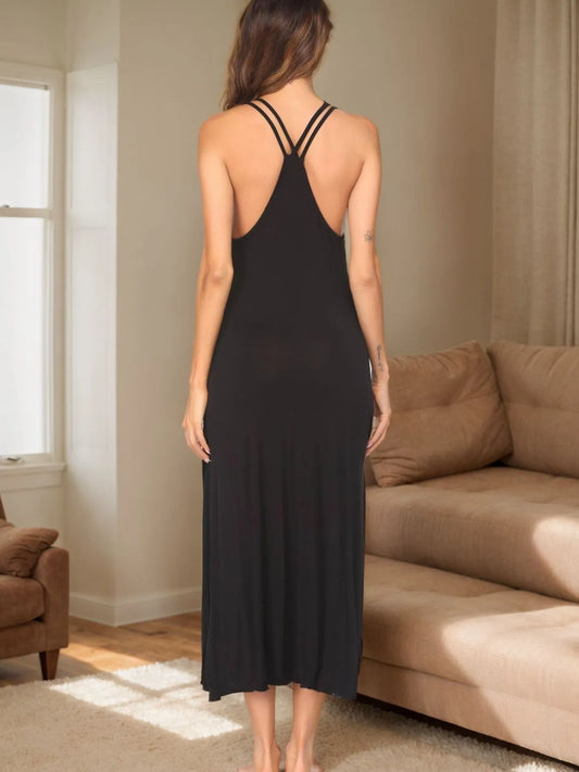 Side Slit Scoop Neck Lounge Dress - Tigbul's Variety Fashion Shop