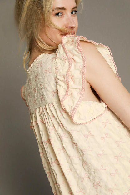 Umgee Bow Print Ruffled Cap Sleeve Mini Dress - Tigbul's Variety Fashion Shop