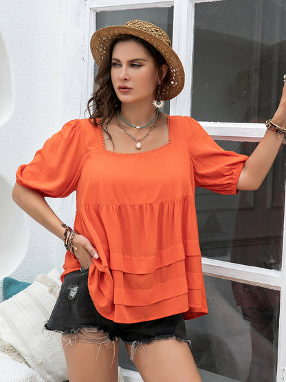 Plus Size Square Neck Half Sleeve Blouse - Tigbul's Variety Fashion Shop