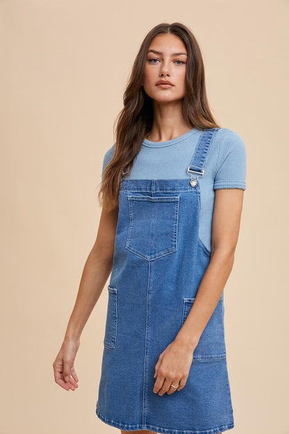 Annie Wear Wide Strap Denim Overall Dress with Pockets