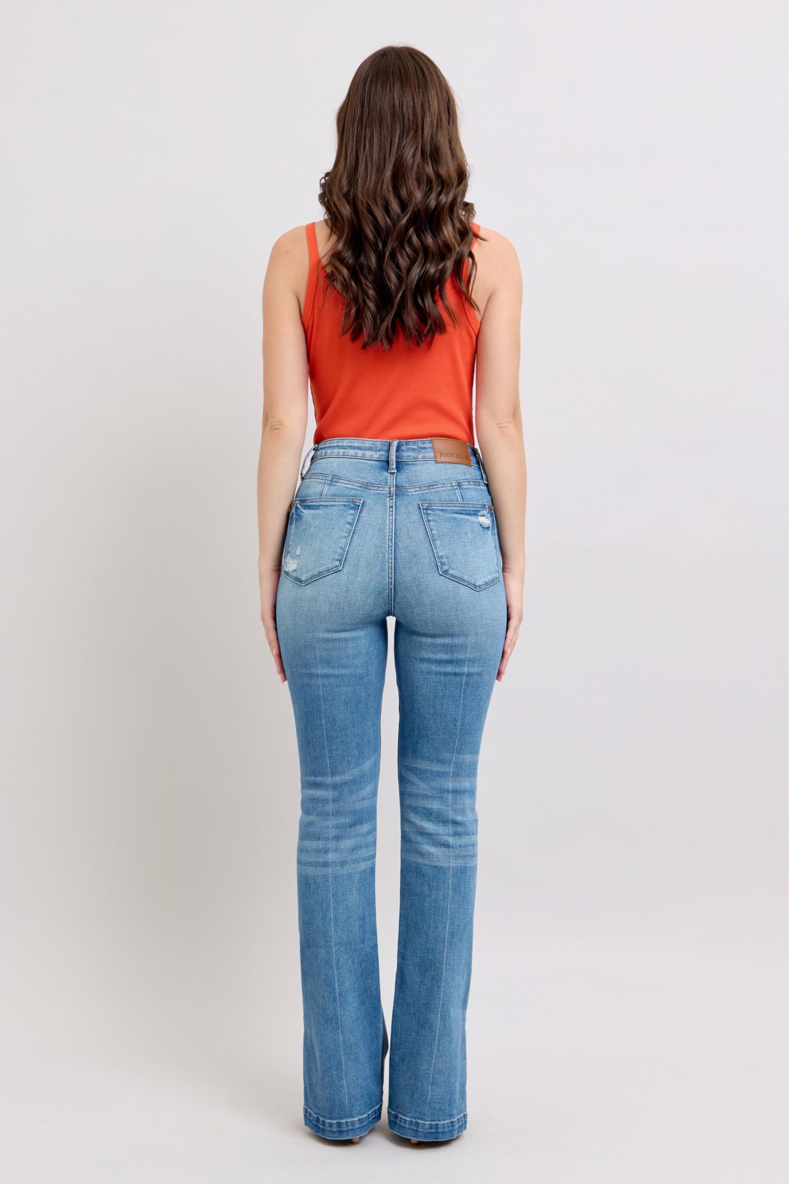 Judy Blue HW Tummy Control Vintage Wash Side Slit Slim Boot Jeans - Tigbul's Variety Fashion Shop