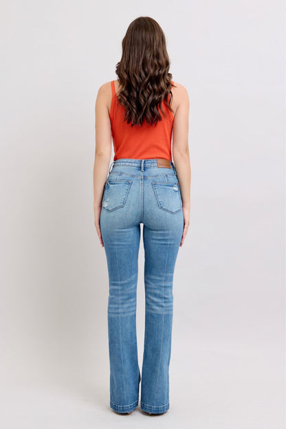 Judy Blue HW Tummy Control Vintage Wash Side Slit Slim Boot Jeans - Tigbul's Variety Fashion Shop