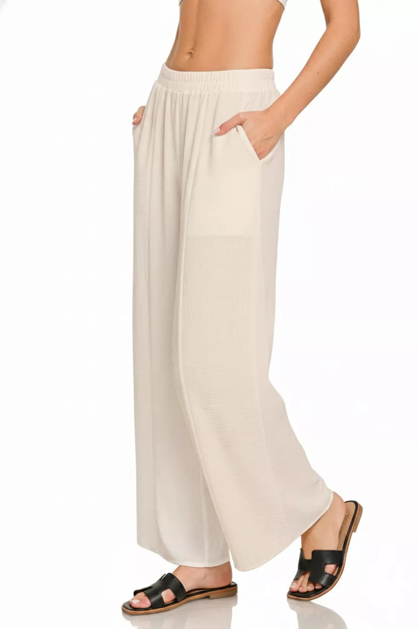 Zenana Woven Airflow Elastic Waistband Pants - Tigbul's Variety Fashion Shop
