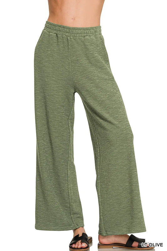 Zenana Cotton Slub Wide Leg Pants - Tigbul's Variety Fashion Shop
