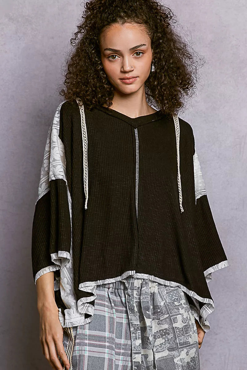 POL Short Sleeve Hoodie Top with Lace Detail - Tigbul's Variety Fashion Shop