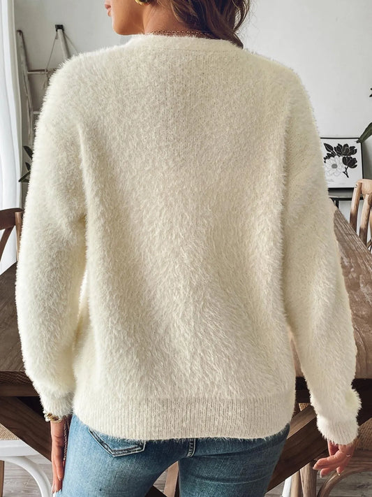 Fuzzy Button-Front Cardigan - Tigbul's Variety Fashion Shop