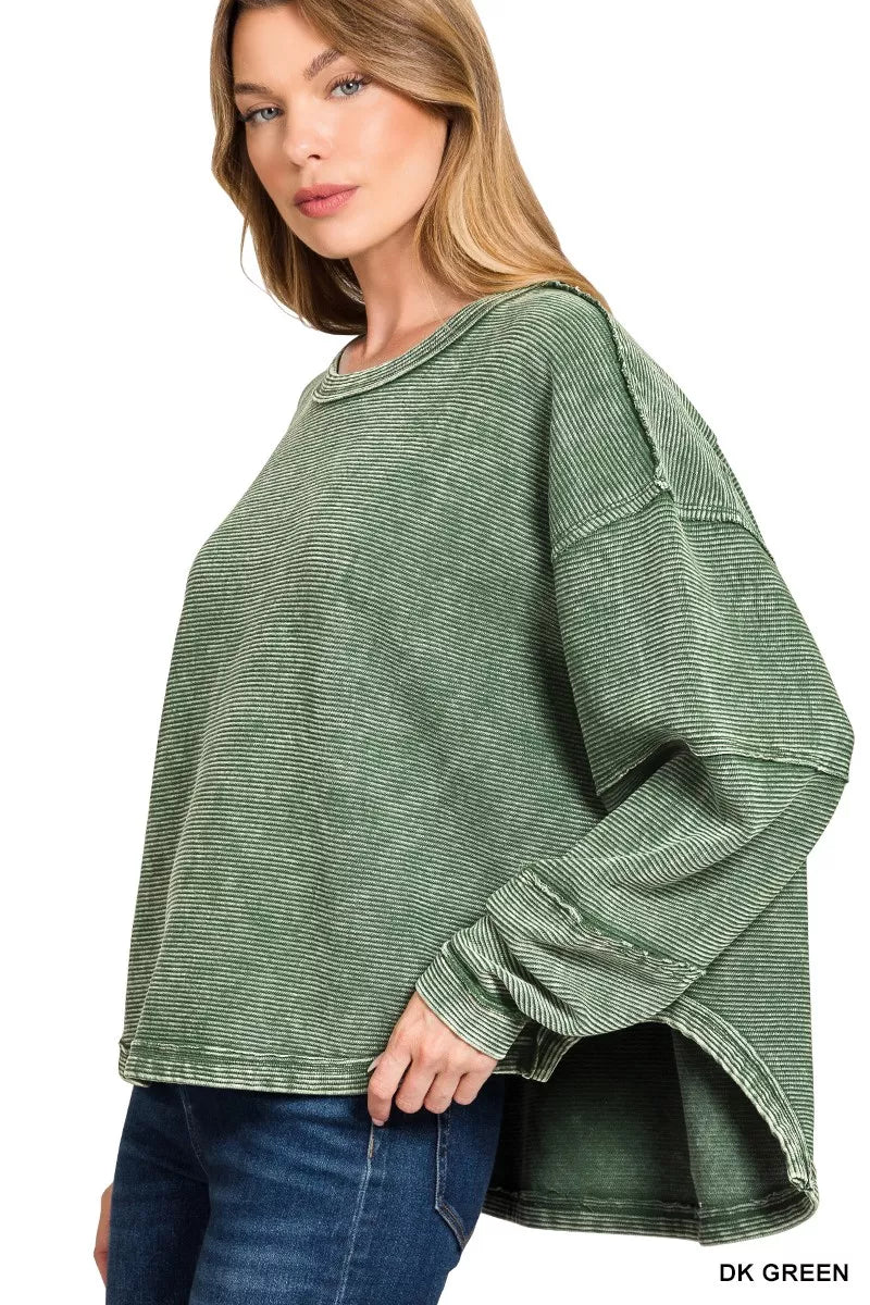 Zenana Acid Washed Exposed-Seam Sweatshirt - Tigbul's Variety Fashion Shop