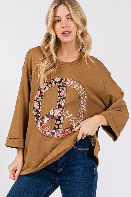 SAGE + FIG Floral Peace Patch Round Neck Top - Tigbul's Variety Fashion Shop