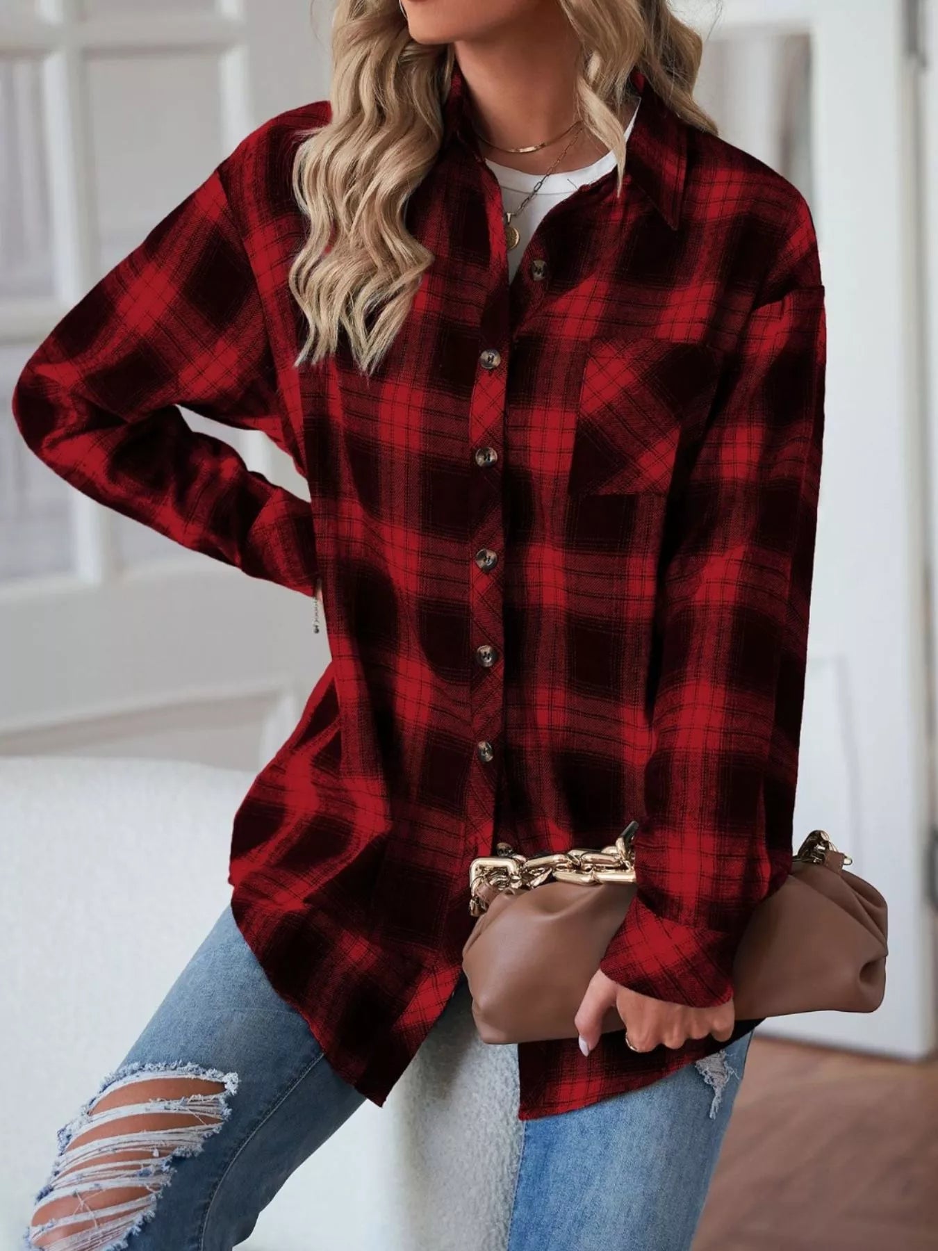 Casual Plaid Button Up Shirt - Tigbul's Variety Fashion Shop