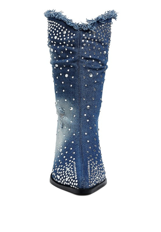 Savant Diamante & Rhinestones Denim Boots - Tigbul's Variety Fashion Shop