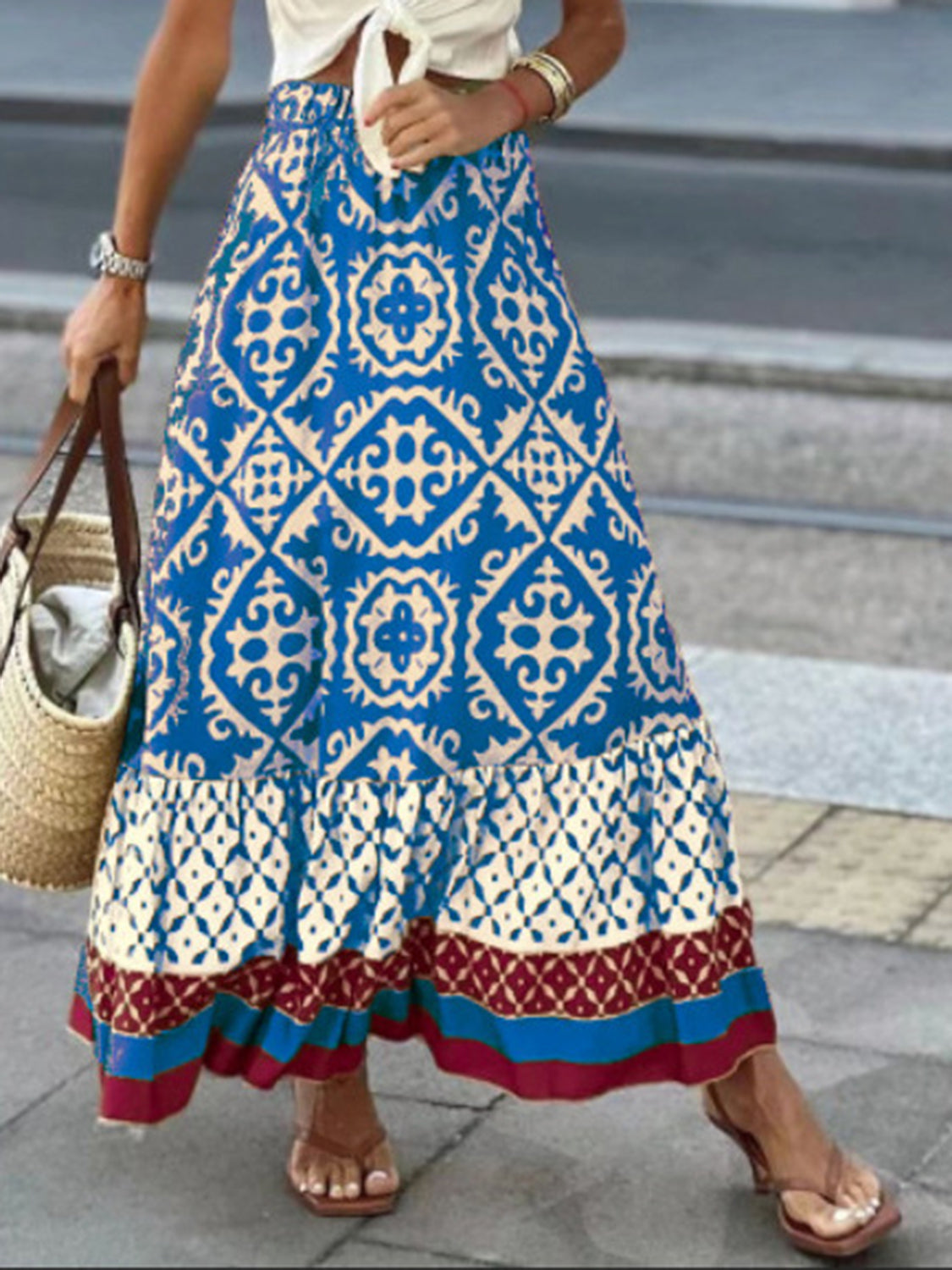 Geometric Elastic Waist Maxi Skirt - Tigbul's Variety Fashion Shop