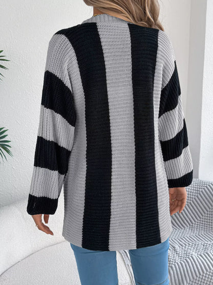 Color Block Button-Up Cardigan - Tigbul's Variety Fashion Shop