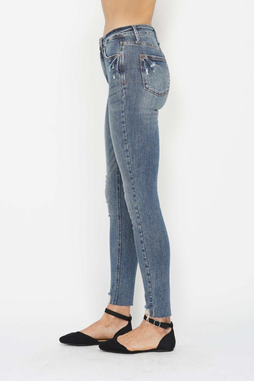 Judy Blue Full Size Tummy Control Vintage Wash Hem Destroy Skinny Jeans - Tigbul's Variety Fashion Shop