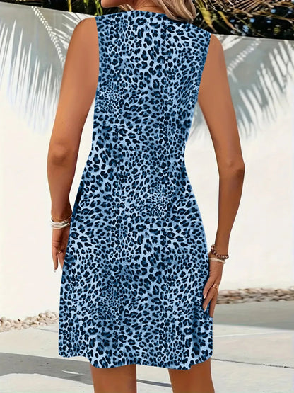 Leopard V-Neck Sleeveless Mini Dress - Tigbul's Variety Fashion Shop