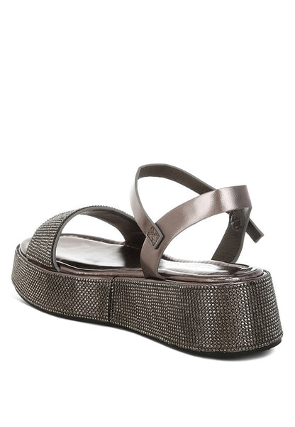 Nensis Rhinestone Embellished Flatform Sandals - Tigbul's Variety Fashion Shop