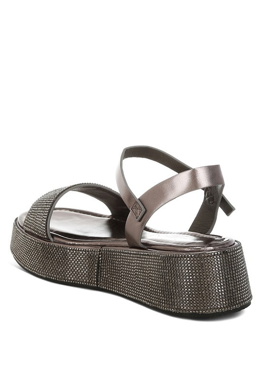 Nensis Rhinestone Embellished Flatform Sandals - Tigbul's Variety Fashion Shop