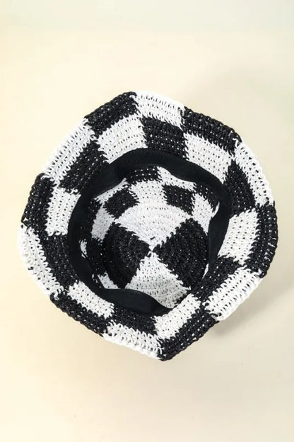 Fame Checkered Pattern Knit Bucket Hat - Tigbul's Variety Fashion Shop