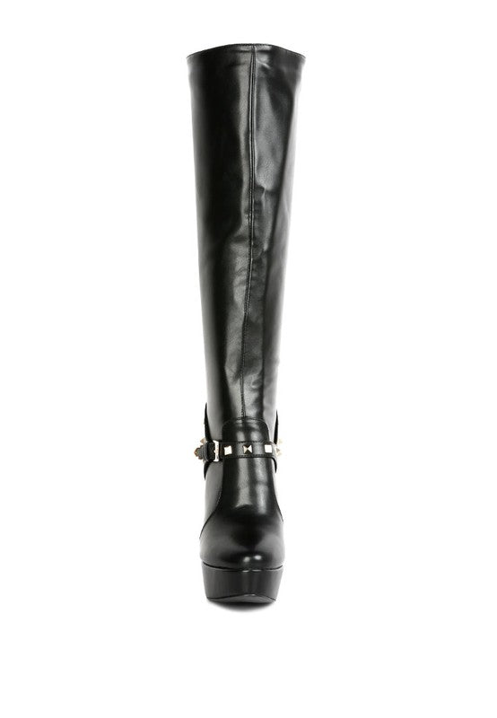 Size US 9 Black Nephele Silver Stud Stiletto Calf Boots - Tigbuls Variety Fashion