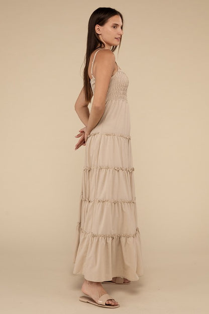 Woven Smocked Top Tiered Cami Maxi Dress - Tigbul's Variety Fashion Shop