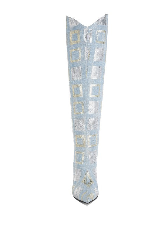 Sharmin Checkered Sequin Knee High Boots - Tigbul's Variety Fashion Shop