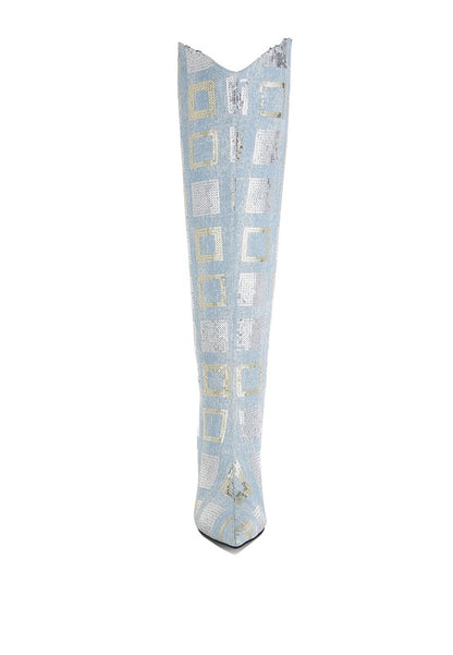 Sharmin Checkered Sequin Knee High Boots - Tigbul's Variety Fashion Shop